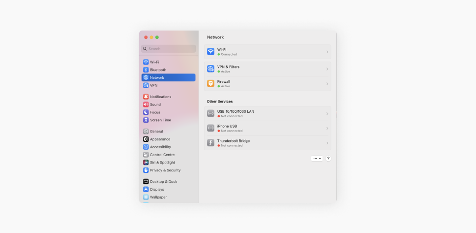 A screenshot showing the Network tab of Mac settings, with the WiFi icon visible, ready to be clicked.