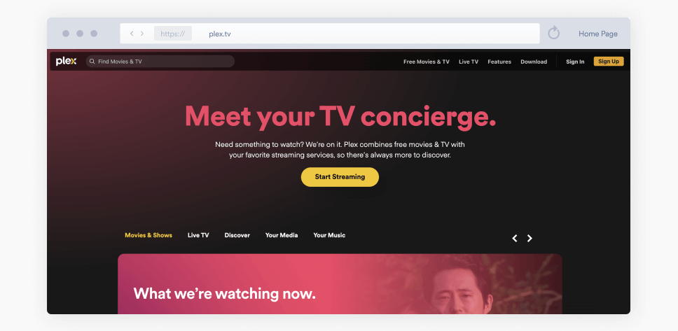 A screenshot of Plex homepage