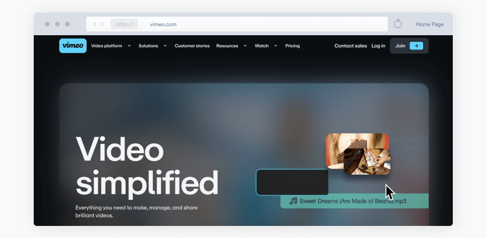 A screenshot of Vimeo homepage