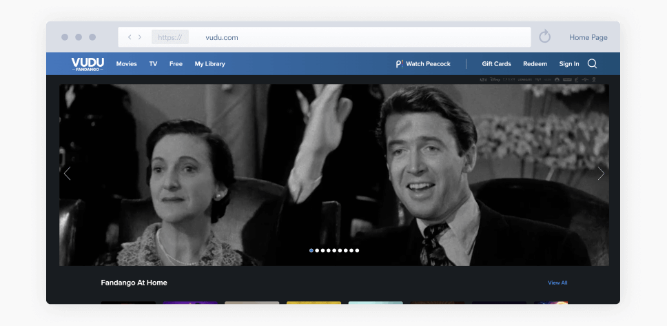 A screenshot of Vudu homepage