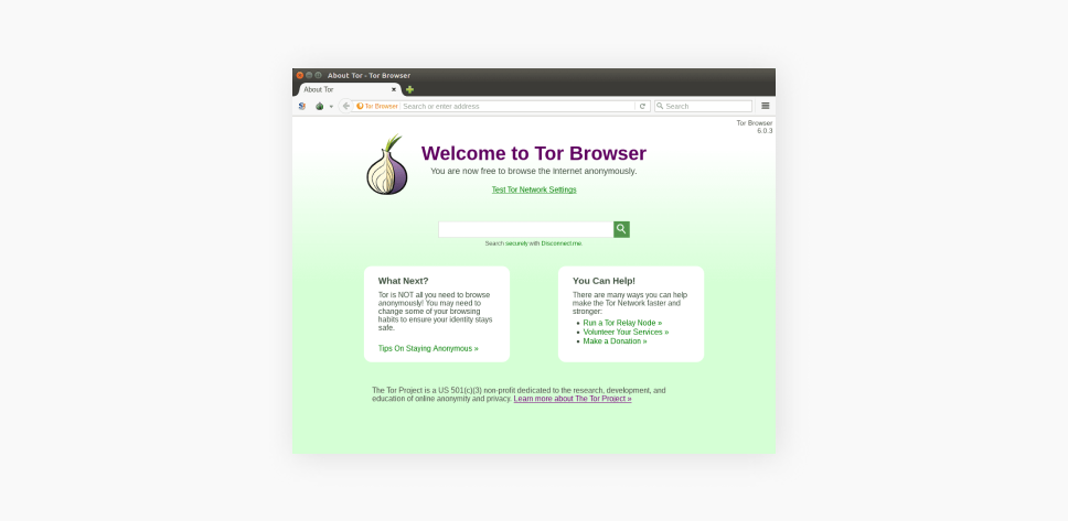 A new tab on the Tor browser.