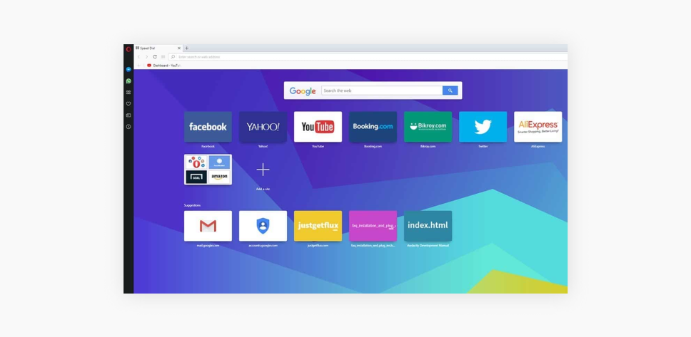 A new tab on the Opera browser.