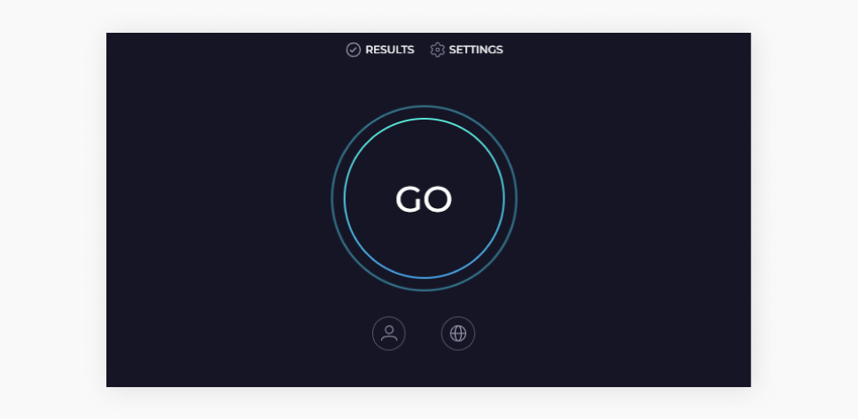 A screenshot of the speedtest.net home page with a large go button in the middle.
