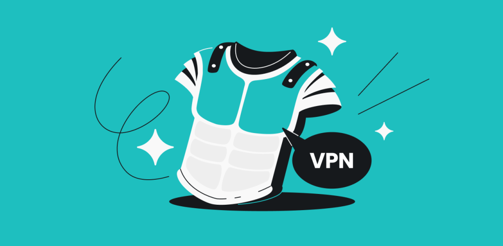 A shining chestplate armor with a speech bubble that says VPN.